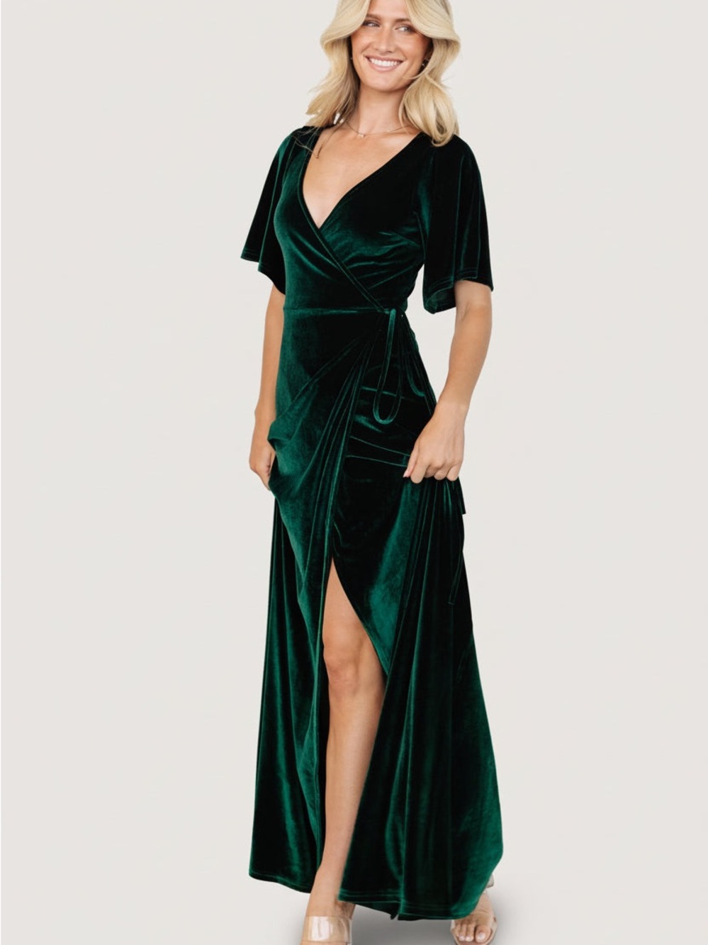 Baltic Born Emerald Green Velvet Wrap Maxi Dress